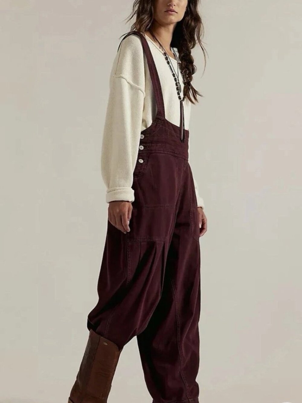 Free People We The Free Felix Tapered Overalls Jumpsuit Brown Size Large NWOT